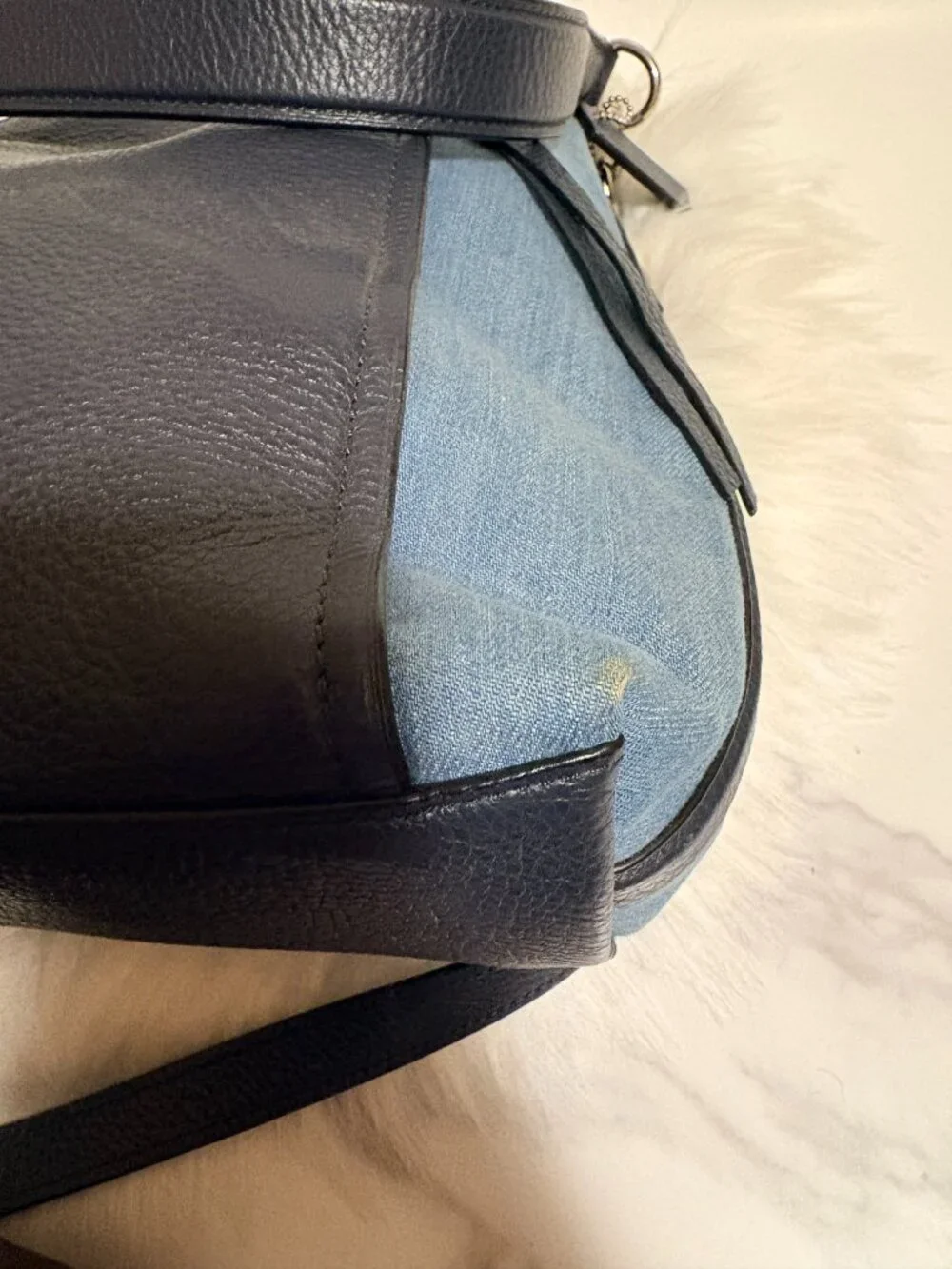 Coach Hallie Denim Pebbled Leather Convertible Shoulder Crossbody Bag Blue